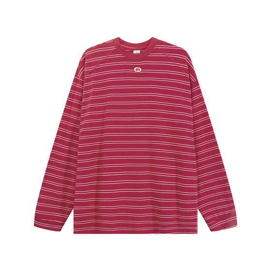 
Expect Studio American lazy style red striped long-sleeved T-shirt for men and women loose casual versatile pullover sweatshirt