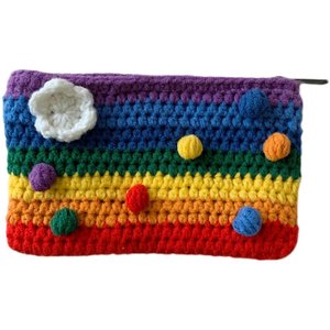 Little White Rabbit A few cute rainbow knitted purse small towering zipper handbag student coin keys mobile phone bag