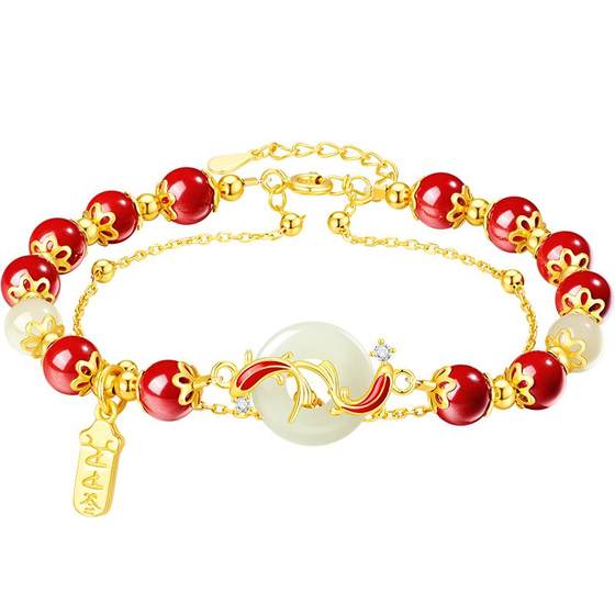 
China Gold Central Chuang Koi Bracelet Women's Safety Buckle Cinnabar Bracelet Authentic Birthday Gift for Girlfriend S925