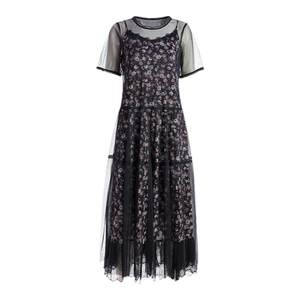 Shengyuzhu counter summer and autumn new dress, sweet thin mid-length skirt, short-sleeved round neck pullover A-line skirt

