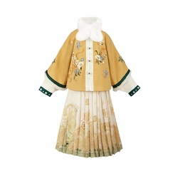 Girls' Hanfu Horse-faced Skirt Suit Winter Plus Velvet Chinese Style Ming Dynasty Tang Suit Little Girl Thickened Festive New Year's Greeting Suit
