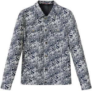 
BM retro printed denim jacket trendy brand men's spring work jacket thin 2023 new men's clothing light luxury and high-end sense