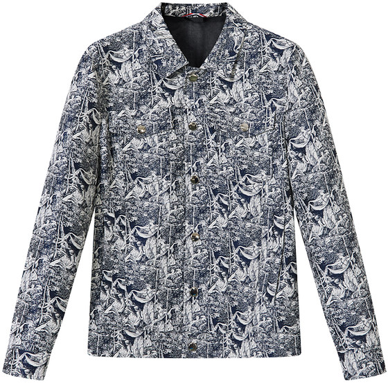 
BM retro printed denim jacket trendy brand men's spring work jacket thin 2023 new men's clothing light luxury and high-end sense