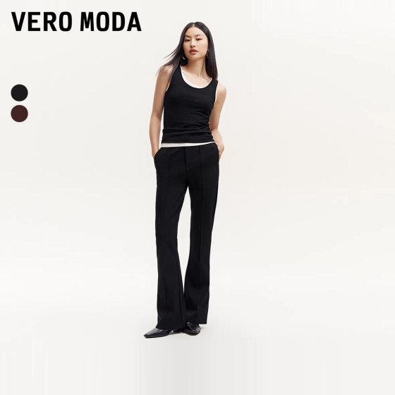 Vero Moda休闲裤女2024秋季新款时尚高腰喇叭休闲显瘦通勤长裤