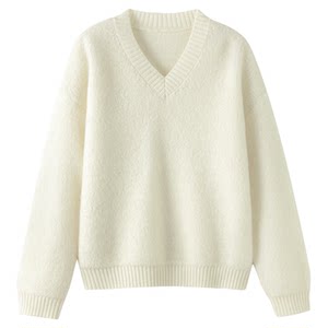 
FANLE STUDIOS double-layer thickened circling wool anti-pilling V-neck off-shoulder loose knitted pullover sweater