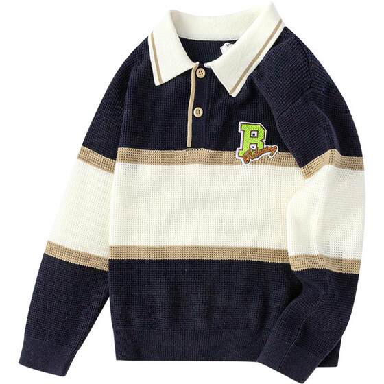 
Balabala boys sweater, baby pullover knit sweater, spring and autumn children's clothing, children's striped lapel base