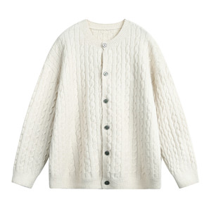 
Feixingji sheep wool white twist sweater jacket for men in autumn Korean style lazy style loose knitted cardigan