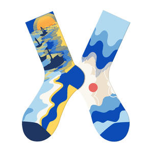 
JKN couple oil painting socks women's autumn and winter mid-calf socks men's 2025 new ins trend street American retro stockings