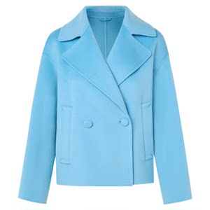 
Langzi blue pure wool short woolen coat women's woolen coat double breasted 2026 spring new style