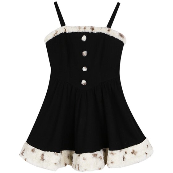 
Annie is not popular furry love fashion suit women 2025 autumn and winter fur collar slim slim suspender dress