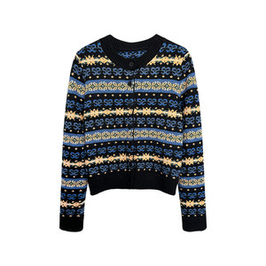 
LUNA 'Interwoven Floral' Fair Isle Wool Knit Fitted Cardigan Sweater