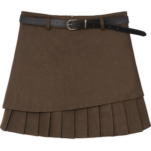 
Designed woolen skirt, high-waisted, slimming pleated skirt, anti-exposure lining, spliced slim woolen A-line skirt