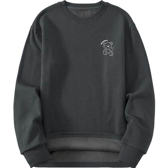 
Bear T-shirt men's long-sleeved heavyweight velvet thickened inner white autumn and winter bottoming shirt round neck warm autumn clothes