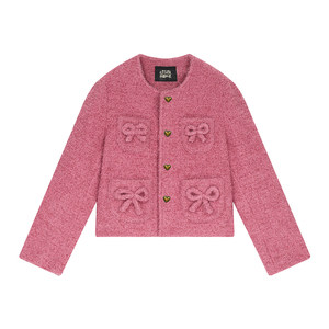 
Fairy pocket three-dimensional bow white small fragrant jacket for women 2025 winter new short cotton clip