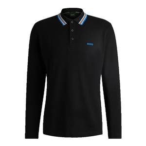 
[100% cotton long-sleeved POLO shirt] BOSS men's contrasting LOGO cotton long-sleeved POLO shirt