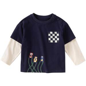 David Bella children's long-sleeved T-shirt boys new pure cotton bottoming shirt baby boy 2026 spring fake two-piece top