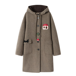 
ANDREA MARTIN 2025 autumn and winter new mid-length hooded casual warm double-sided woolen coat