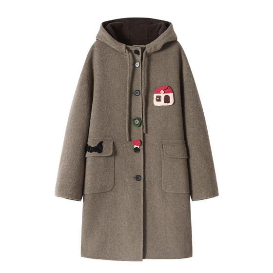 
ANDREA MARTIN 2025 autumn and winter new mid-length hooded casual warm double-sided woolen coat