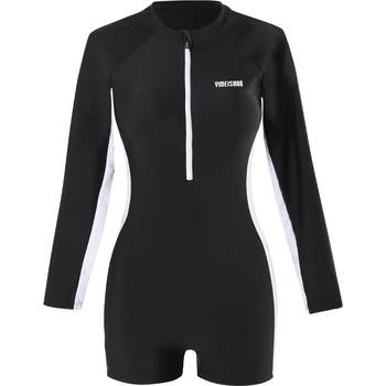 Yi Meishan long-sleeved swimsuit women's one-piece flat-angle sports conservative sun protection surfing and diving suit 2025 new hot spring bath