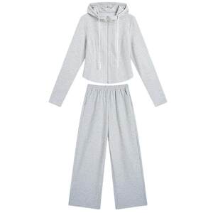 
Zihan Korean sports and casual knitted sweatshirt pants suit for women spring and autumn new hooded jacket wide-leg pants two-piece set