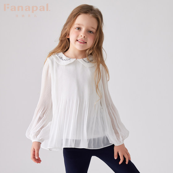 Fanabel Girls' Shirts Spring and Autumn 2024 New Children's Clothes Little Girls Fashionable Shirts Children's Doll Collar Tops