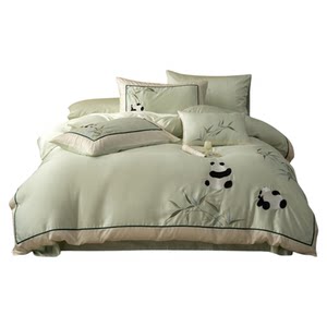 
Love 60 four-piece set of Chinese style laiser bed sheets and quilt cover cartoon panda embroidery double bedding set