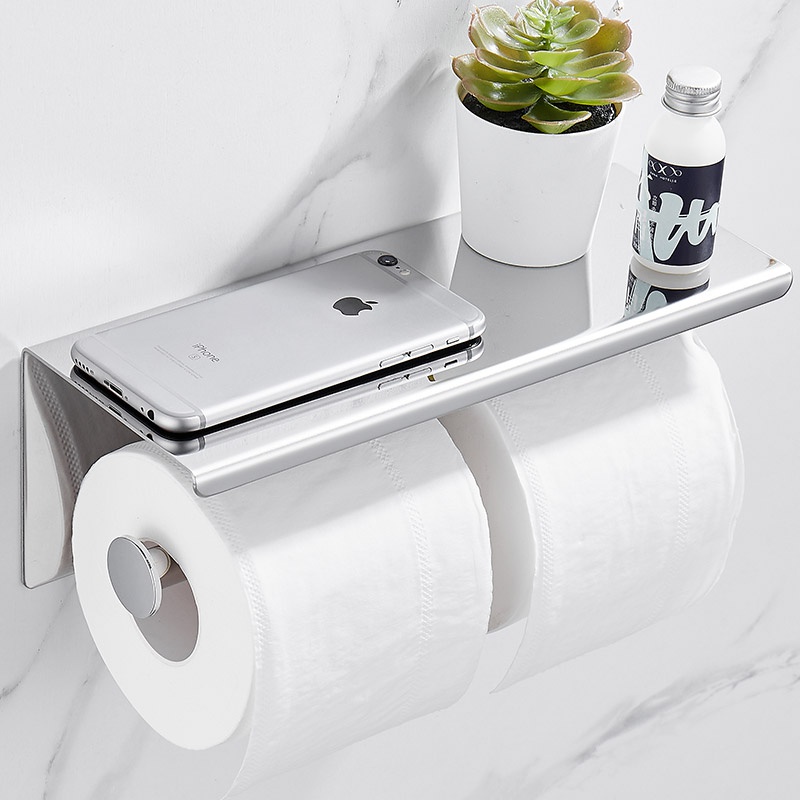 厕所纸巾架卷纸304不锈钢放手机置物双厕纸架免打孔卫生间纸巾盒