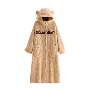 
Yuenei Nightgown Women's Nightgown Dress Autumn and Winter Flannel Thickened Coral Velvet Warm Long Cute Nightgown