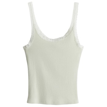 
HM women's suspender 2025 summer new American low round neck slim lace sleeveless vest 1274285