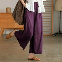 Тонкие элитные летние штаны для отдыха для матери, большой размер, из хлопка и льна, свободный прямой крой