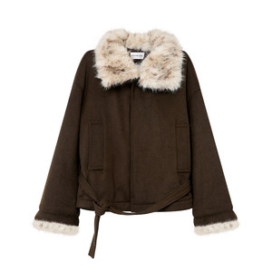 
Escape from Chigangxi high-end wool mid-length detachable fur collar loose woolen coat for women winter tops