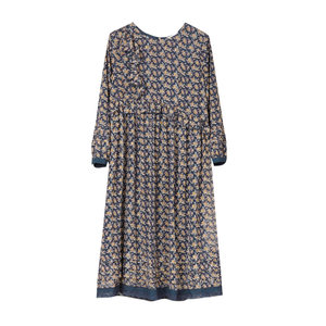 
TALASA small floral dress 2025 autumn new design wood earrings retro loose slim and elegant long skirt