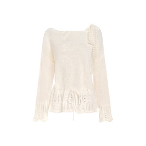 
Chen Xiaojun's same Kroche wool blend lace drawstring lace off-shoulder pullover sweater