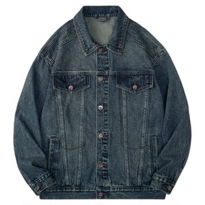 
American retro washed blue denim jacket men's spring new Ami khaki large size work jacket top