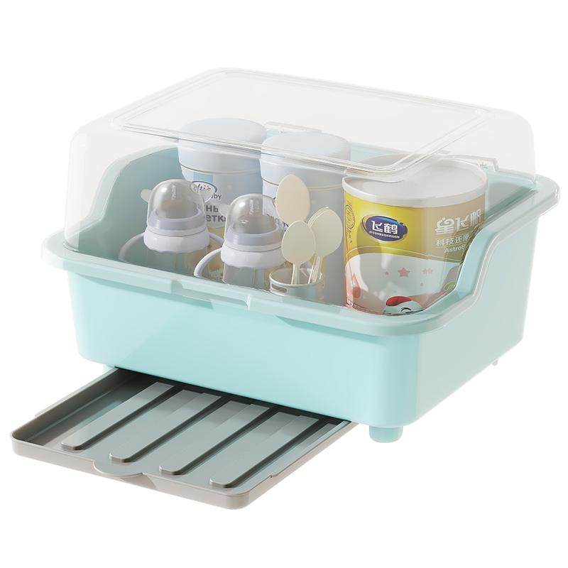 Boîte De Rangement Bouteilles Pour Tout-Petits - Égouttoir Biberons Anti-Poussière Avec Bac Amovible Et Couvercle, Lavable Et Portable