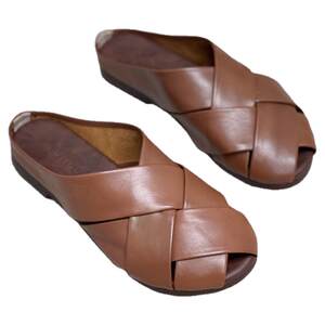 
Handmade retro cross lazy head half slippers for jurgen leather wearing hollow head low heel slippers flat sandals