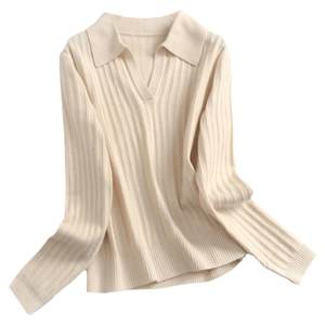 
V381 solid color slimming half-open collar pullover knitted sweater top spring autumn and winter new long-sleeved women's sweater sweater