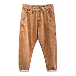 Retro tide brand brown work jeans Men's loose straight tube trend tapered horses pants men's autumn trousers