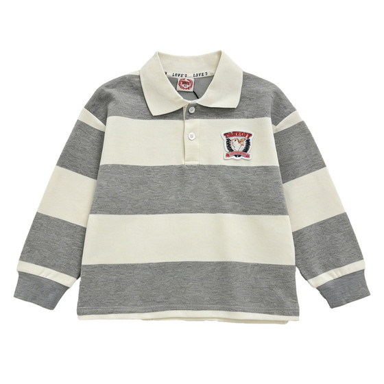 
[Breathe cotton] Children's lapel long-sleeved T-shirt 2026 spring polo boys and girls breathable contrast color casual tops