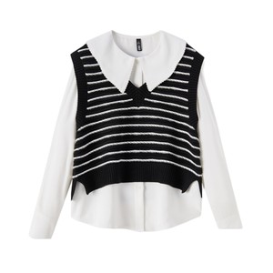 
Semir long-sleeved shirt women's large lapel chiffon shirt short vest playful cute spring loose two-piece set temperament