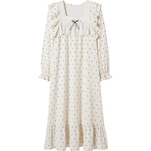 Princess Mark Spring and Autumn Pure Cotton Polka Dot Long Sleeve Night Dress Sweet Princess Style Pajamas Long French Girls Home Clothing