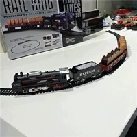 Реалистичный электрический ретро поезд, комплект с рельсами, парковка, детская игрушка для мальчиков