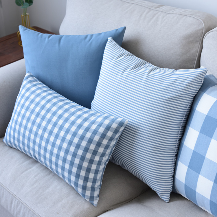 北欧大格子靠垫客厅沙发抱枕蓝色抱枕套靠枕套不含芯50床头靠背垫
