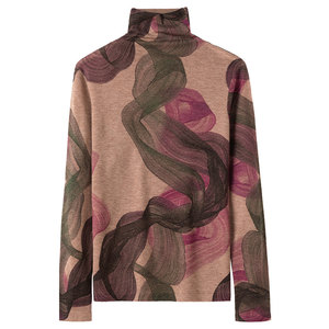 
New water-soluble ultra-fine 100 pure woolen sweater for women in autumn and winter, thin inner layer, slim pullover printed bottoming sweater