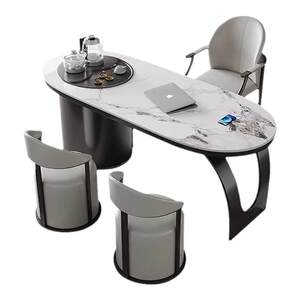 
Light luxury modern simple tea table and chair combination office balcony rock slab small tea table tea table kettle integrated stone slab