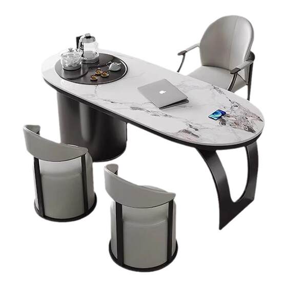 
Light luxury modern simple tea table and chair combination office balcony rock slab small tea table tea table kettle integrated stone slab