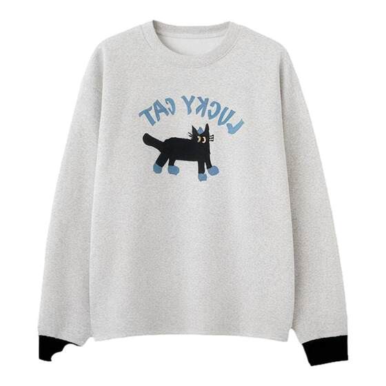 Pregnant women sweatshirt coat spring and autumn cartoon cat comfortable and casual winter top lazy loose round neck plus velvet base shirt