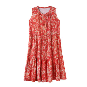
Summer new cotton silk tank top women's sleeveless loose A-line dress casual vacation artificial cotton pocket long skirt