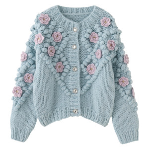 
MMC 2025 new round neck thickened handmade crochet ball thick needle stick needle knit cardigan jacket top sweater