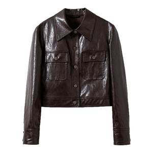 
[Crazy Handsome] Environmentally Friendly Plain Leather Commuting Shoulder Box Type PU Leather Jacket + Leather Skirt Suit for Women